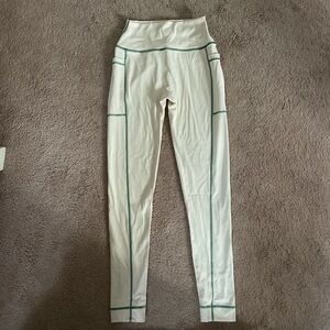 White High-Waisted Leggings with Green Trim